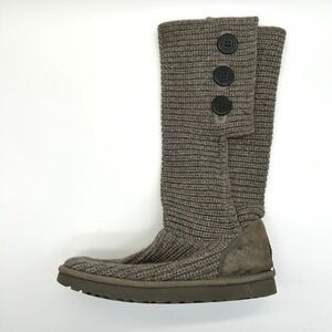 UGG Classic Cardy Boots Womens 10 Mushroom Grey Knit Tall Three Button
